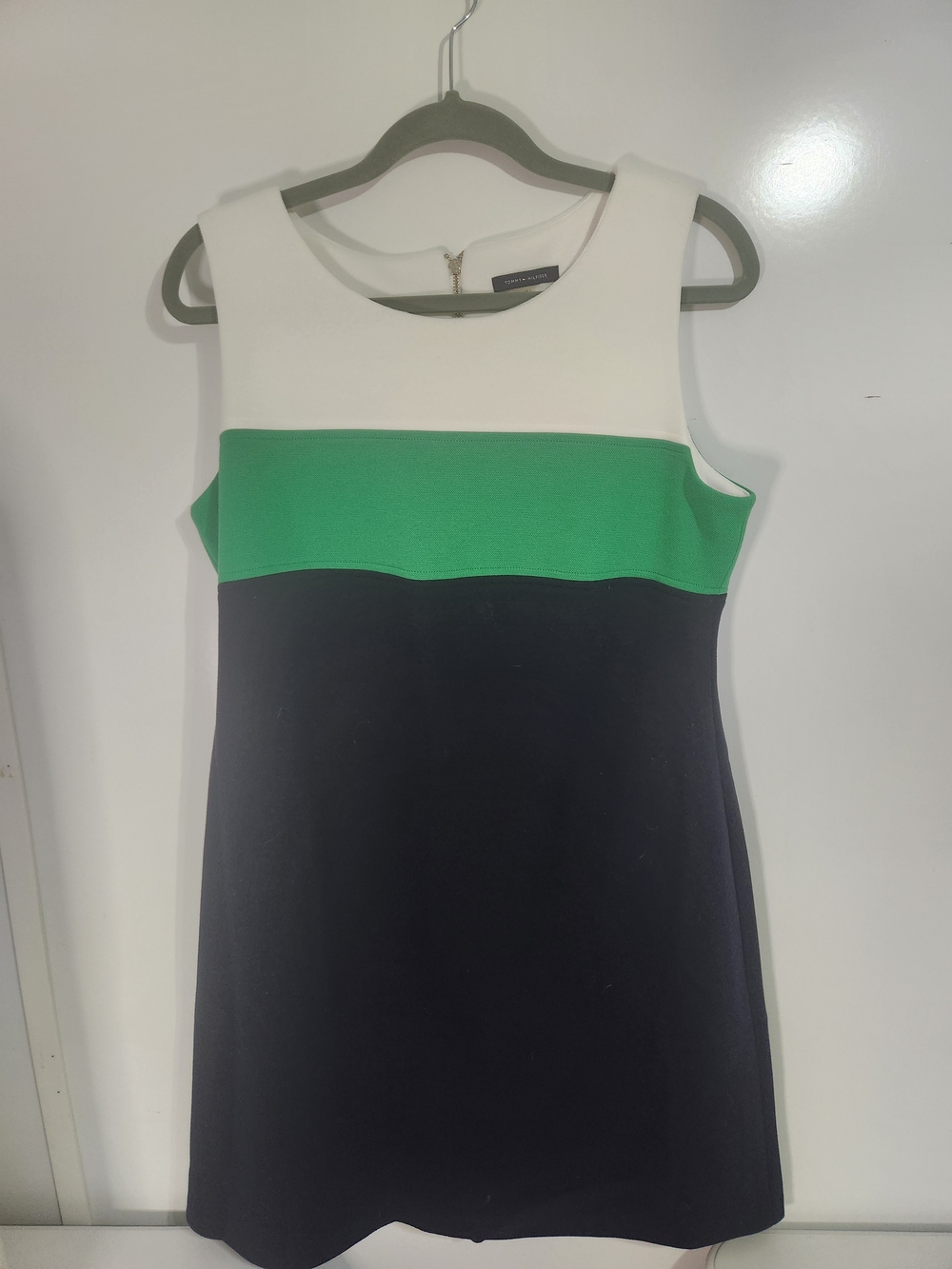 Tommy Hilfiger Sleeveless Shift Dress - White, Green & Navy, Size 12